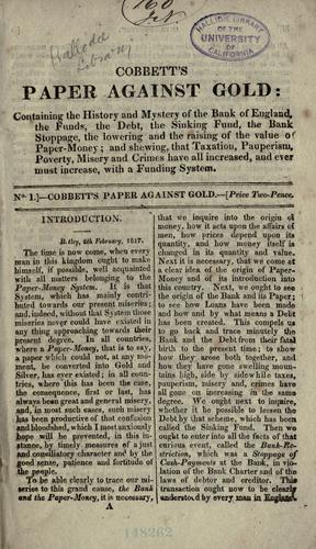 Cobbett's paper against gold