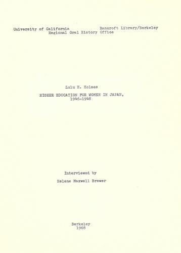Higher education for women in Japan, 1946-1948