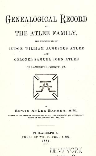 Genealogical record of the Atlee family