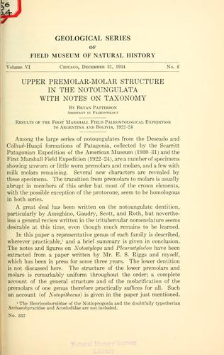 Upper premolar-molar structure in the notoungulata with notes on taxonomy