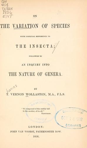 On the variation of species, with especial reference to the insecta