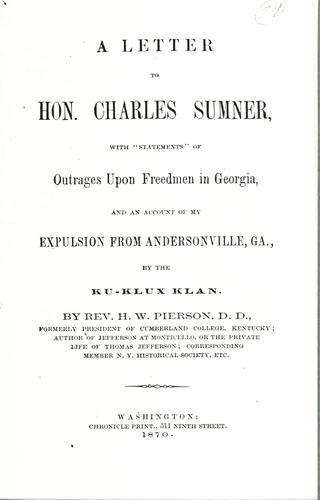 A letter to Hon. Charles Sumner