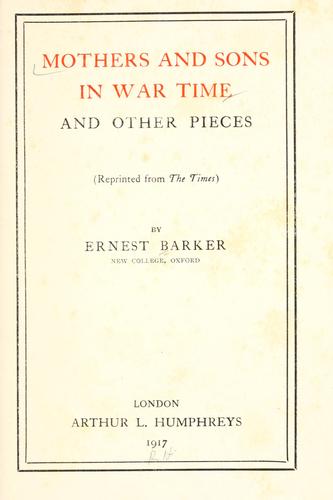 Mothers and sons in war time and other pieces