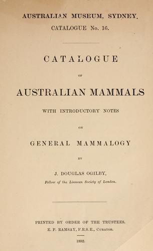 Catalogue of Australian mammals