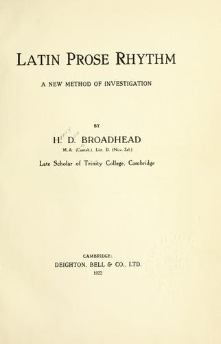 Latin prose rhythm, a new method of investigation
