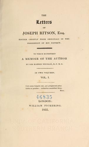 The letters of Joseph Ritson, esq