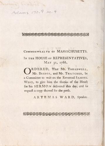 A sermon preached before His Excellency James Bowdoin, Esq. governour, His Honour Thomas Cushing, Esq. lieutenant-governour, the Honourable the Council, Senate, and House of Representatives, of the Commonwealth of Massachusetts, May 31, 1786
