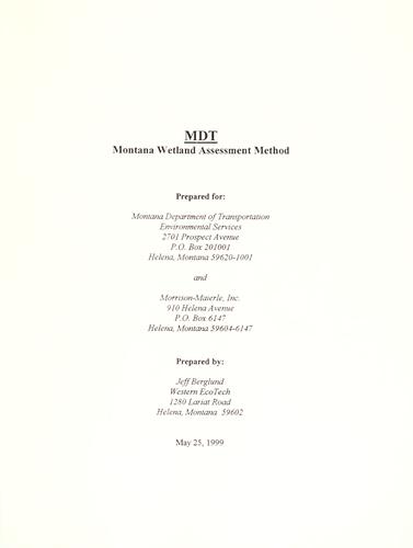 Montana wetland assessment method
