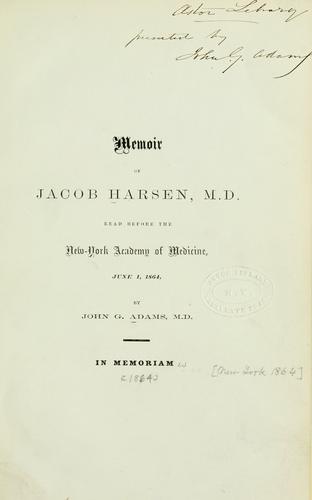 Memoir of Jacob Harsen, M.D