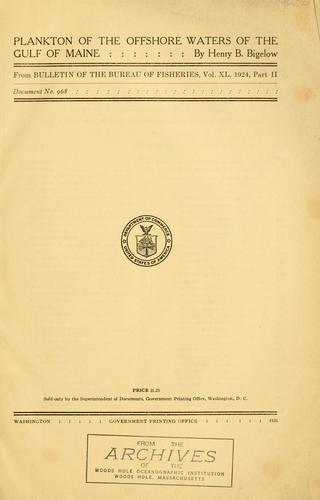 Plankton of the offshore waters of the Gulf of Maine