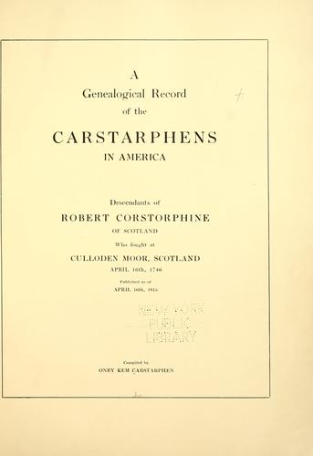 A genealogical record of the Carstarphens in America