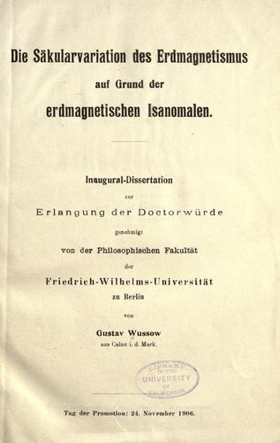 Die sakularvariation des Erdmagnetismus auf Grund der erdmagnetischen Isanomalen
