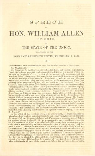 Speech of Hon. William Allen of Ohio, on the state of the Union