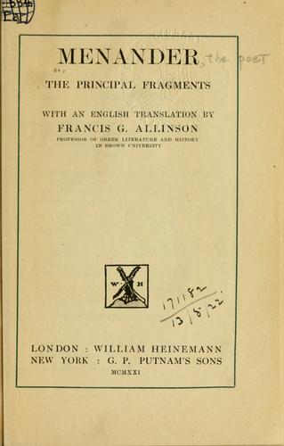 Menander, the principal fragments, with an English translation by Francis G. Allinson