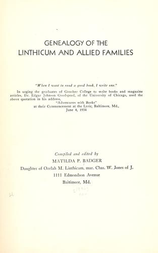 Genealogy of the Linthicum and allied families