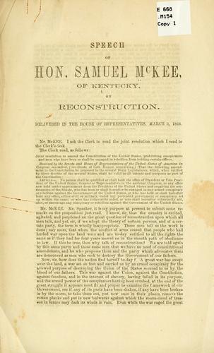 Speech of Hon. Samuel McKee, of Kentucky, on reconstruction