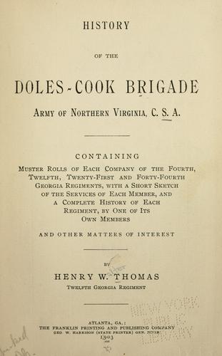 History of the Doles-Cook brigade of northern Virginia, C.S. A