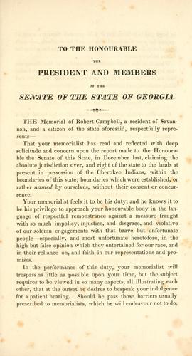 [Memorial] to the honourable the president and members of the Senate of the state of Georgia