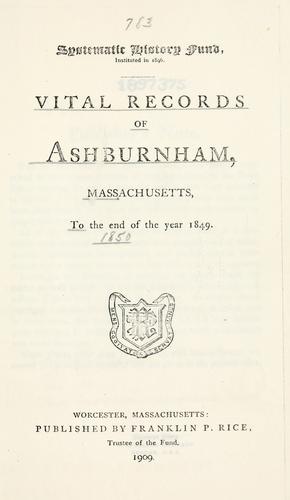 Vital records of Ashburnham, Massachusetts