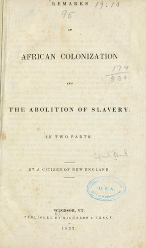 Remarks on African colonization and abolition of slavery