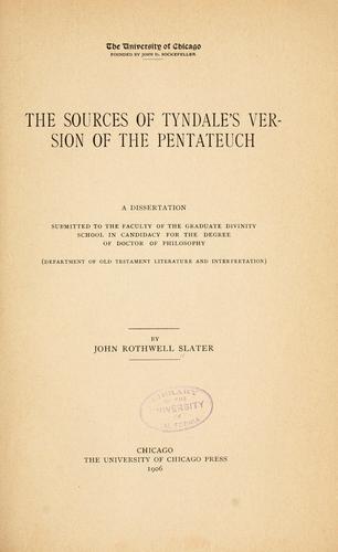 The sources of Tyndale's version of the Pentateuch