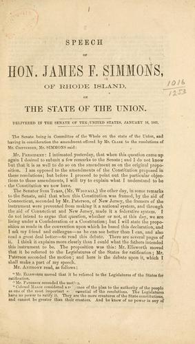 Speech of Hon. James F. Simmons, of Rhode Island, on the state of the Union