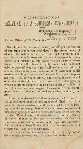 Considerations relative to a southern confederacy