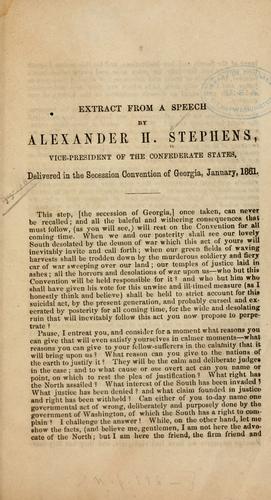 Extract from speech by Alexander H. Stephens