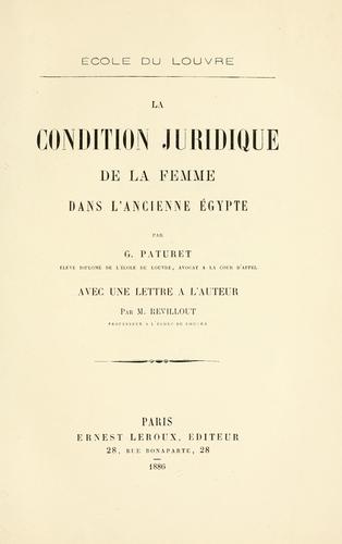 La condition juridique de la femme dans l'ancienne ©ØEgypte