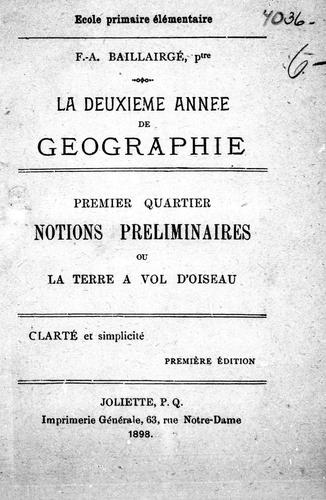 La deuxième année de géographie, premier quartier, notions préliminaires ou La terre à vol d'oiseau