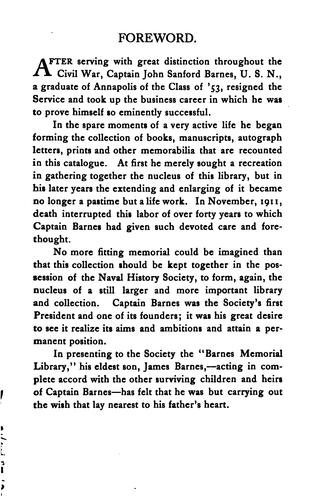 Catalogue of the books, manuscripts and prints and other memorabilia in the John S. Barnes memorial library of the Naval history society