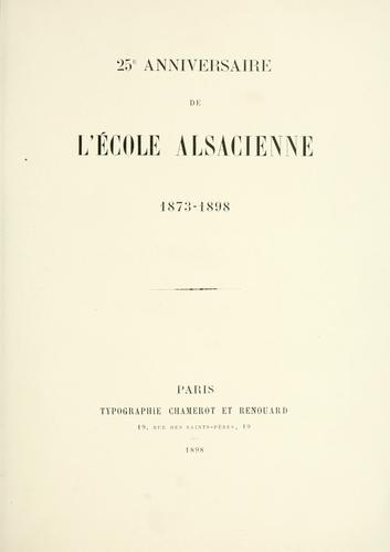 25e anniversaire de l'Ecole alsacienne 1873-1898