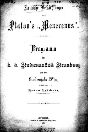Kritische Betrachtungen über Platon's 'Menexenus'