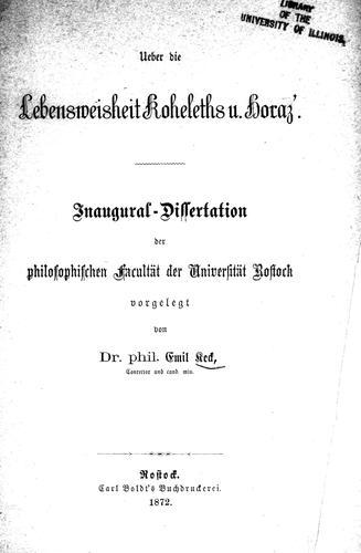 Ueber die Lebensweisheit Koheleths u. Horaz'