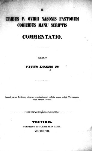 De tribus P. Ovidii Nasonis Fastorum codicibus manu scriptis