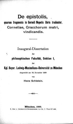 De epistolis, quarum fragmenta in Corneli Nepotis libris traduntur, Corneliae, Gracchorum matri, vindicandis