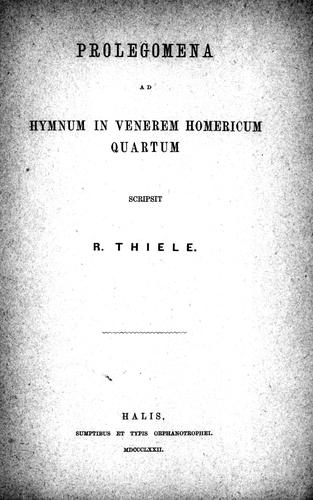 Prolegomena ad Hymnum in Venerem Homericum quartum