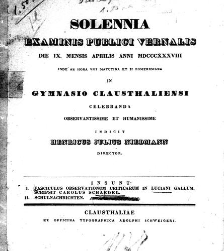 Fasciculus observationum criticarum in Luciani Gallum