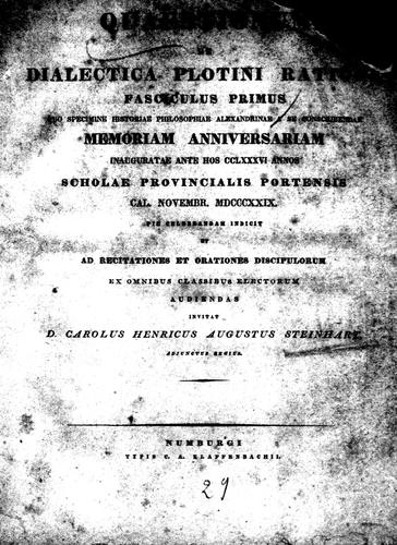 Quaestionum de dialectica Plotini ratione fasciculus primus