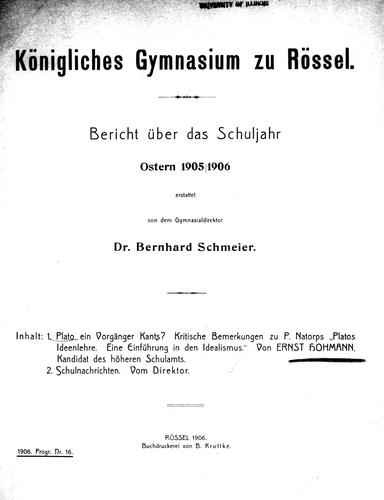 Plato ein Vorgänger Kants?