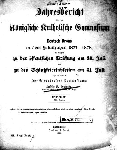 De compositione interpolatione et emendatione primi carminis Horatiani