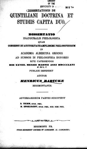 Dissertationis de Quintiliani doctrina et studiis capita duo