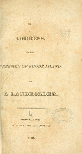 An address, to the freemen of Rhode-Island