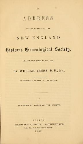 An address to the members of the New England historic-genealogical society
