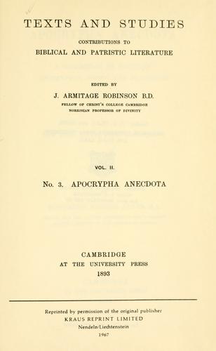 Apocrypha anecdota, a collection of thirteen apocryphal books and fragments ...
