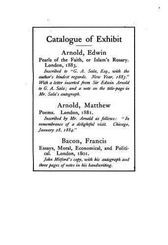 Catalogue of an exhibit of books interesting through their associations, February, 1896