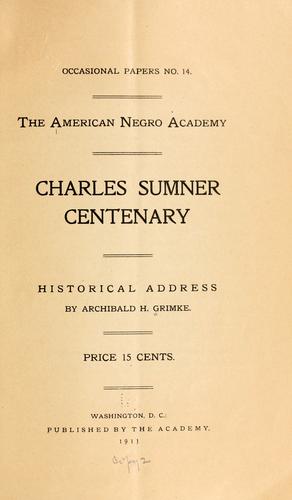 Charles Sumner centenary, historical address