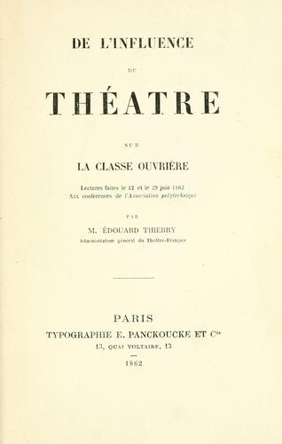 De l'influence du th©atre sur la classe ouvri©·re