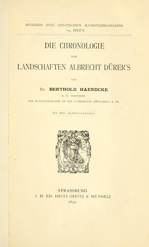 Die Chronologie der Landschaften Albrecht Dürer's