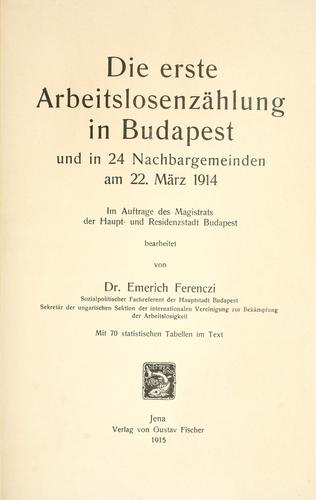 Die erste Arbeitslosenzählung in Budapest und in 24 Nachbargemeinden am 22. März 1914